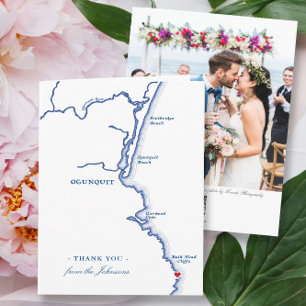 Oginquit Maine Elegant Photo Navy Wedding Thank You Card