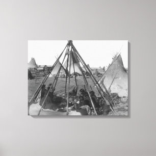 Oglala Women and Children inside Tipi Canvas Print