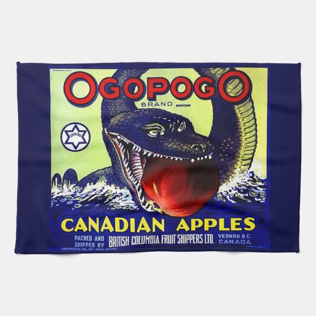 Ogopogo Canadian apples fruit crate label print Tea Towel (Horizontal)