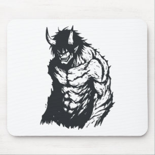 Ogre Oni Yokai Japanese Outline Sticker  Mouse Pad