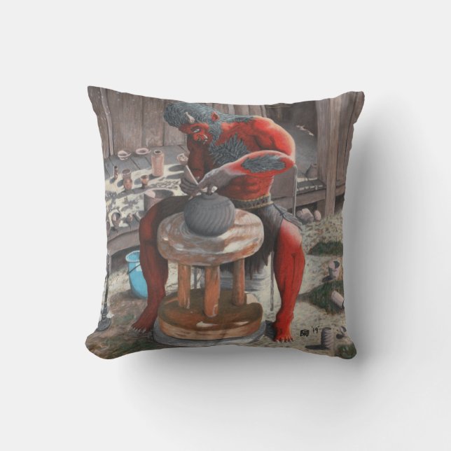 Ogre Using Pottery Wheel Fantasy Art Throw Pillow (Front)