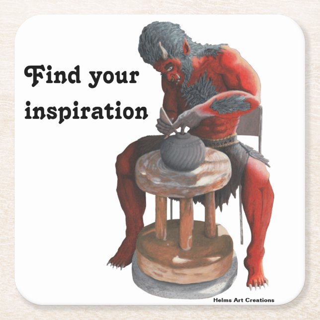 Ogre Using Pottery Wheel Fantasy Paper Coasters (Front)