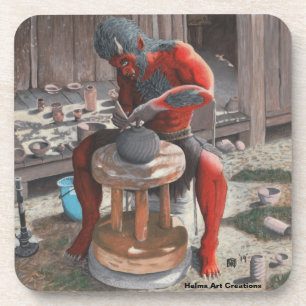 Ogre Using Pottery Wheel Fantasy Plastic Coasters