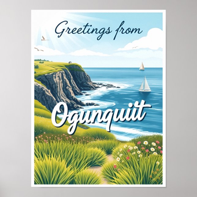 Ogunquit, Maine – Cliff Walk Views vintage Poster (Front)