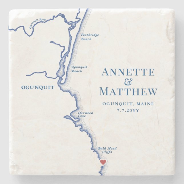 Ogunquit Maine Destination Wedding Favour Stone Coaster (Front)