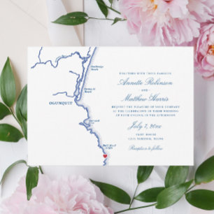 Ogunquit Maine Elegant Navy Map Wedding Invitation