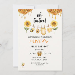 Oh Ba-Bee Sunflower Honey Bee 1st Birthday Invite