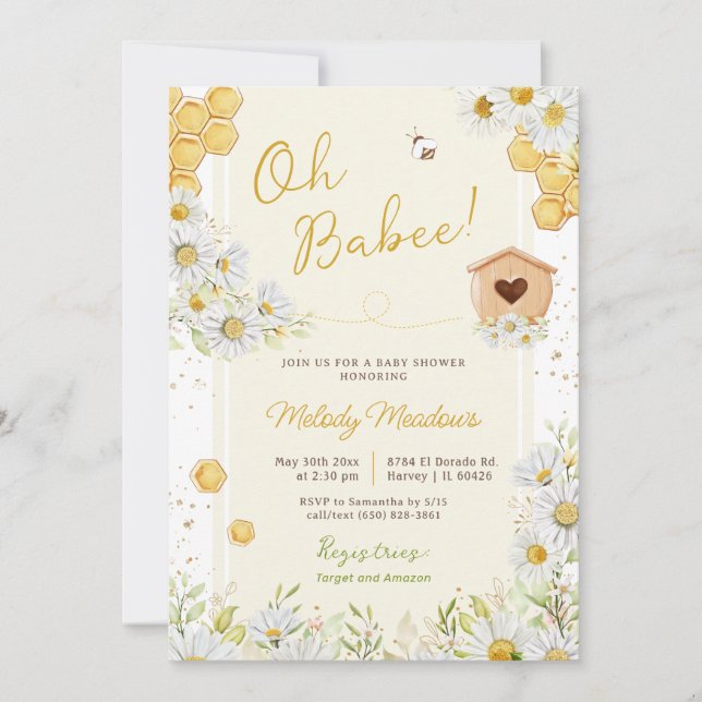 Oh Babee Bee Baby Girl Boy Wildflower Daisy Shower Invitation (Front)