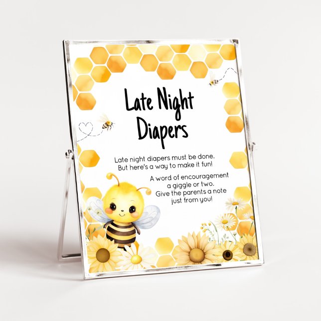 Oh Babee Bee Baby Shower Late Night Diapers Poster (Oh Babee Baby Shower Late Night Diapers Sign)