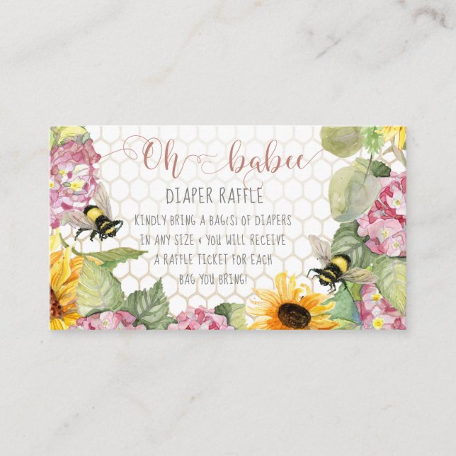 Oh Babee Bumblebee Sunflower Girl Diaper Raffle Business Card (Front)