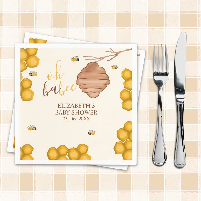 Oh Babee Cute Watercolor Bee Baby shower Napkin (Creator Uploaded)