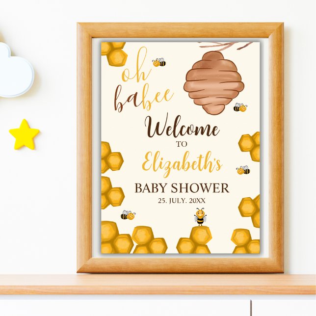 Oh Babee, Cute Watercolor Bee Baby shower Poster (Creator Uploaded)