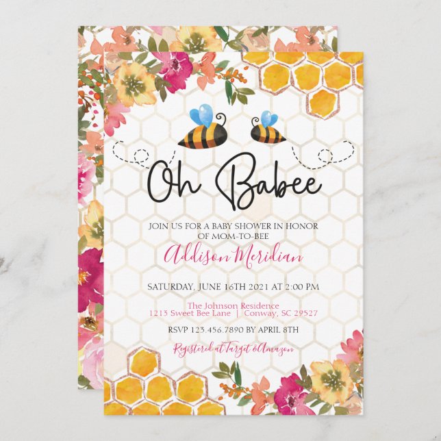 Oh Babee Girl Shower Invitation (Front/Back)