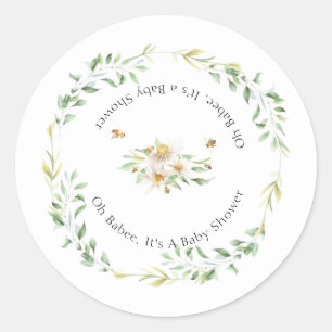 Oh Babee Watercolor Floral Baby Shower Classic Round Sticker