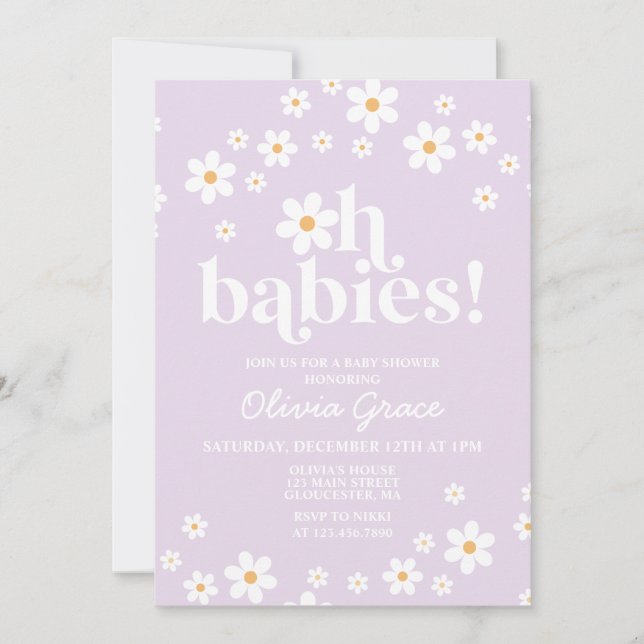 Oh Babies! Daisy lilac Baby Shower Invitation (Front)