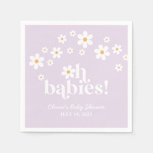 Oh Babies! Daisy lilac Baby Shower Napkin (Front)