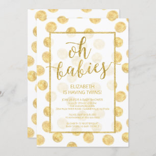 Oh Babies! Gold Dots Twins Baby Shower Invitation