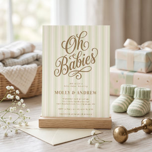 Oh Babies Green Striped Twin Baby Shower Invitation