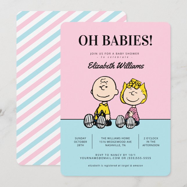 Oh Babies! Peanuts Twins Baby Shower Invitation (Front/Back)