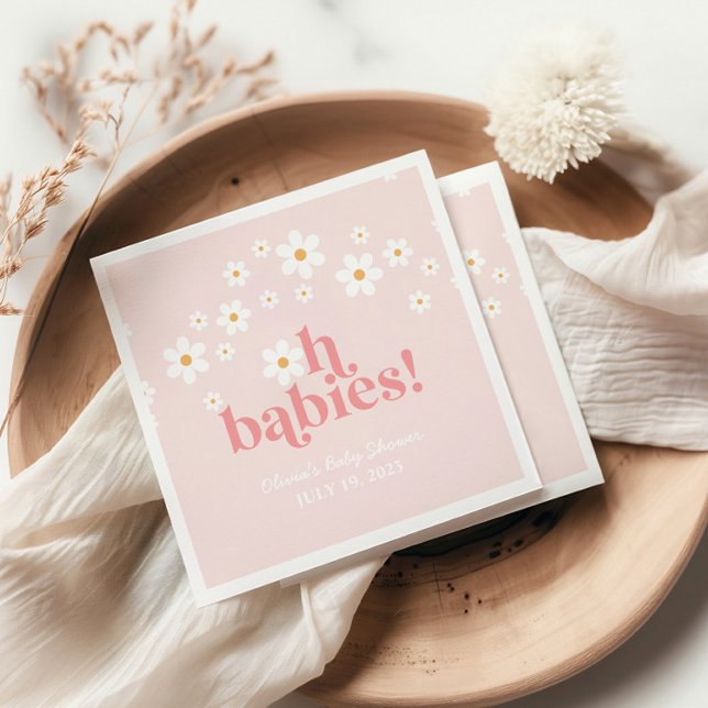 Oh Babies Retro Daisy Pink boho Baby Shower Napkin (Creator Uploaded)