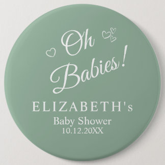 Oh Babies Sage Green Twin Baby Shower Button