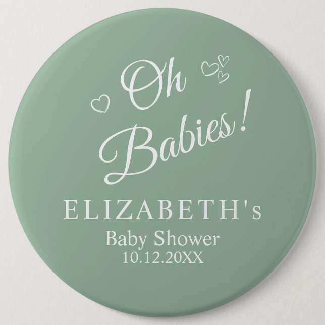 Oh Babies Sage Green Twin Baby Shower Button (Front)