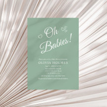 Oh Babies Sage Green Twin Baby Shower Invitation