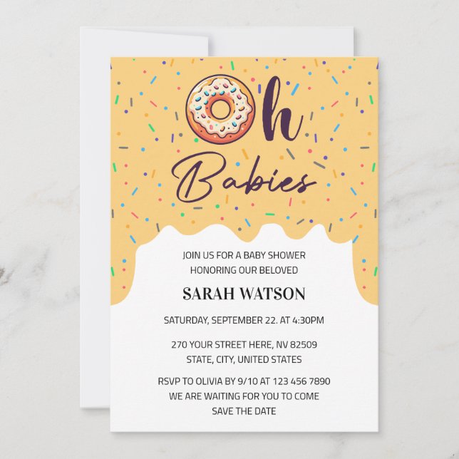 Oh Babies Sprinkle Doughnut Twins Baby Shower Invitation (Front)