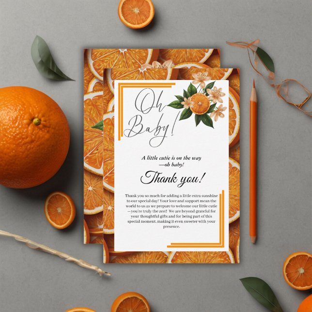 Oh Baby A Little Cutie Orange Citrus Baby Shower Thank You Card (Creator Uploaded)