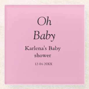 Oh baby add name baby shower date simple minimal t glass coaster