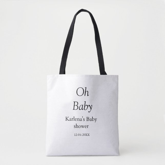 Oh baby add name baby shower date simple minimal t tote bag (Front)