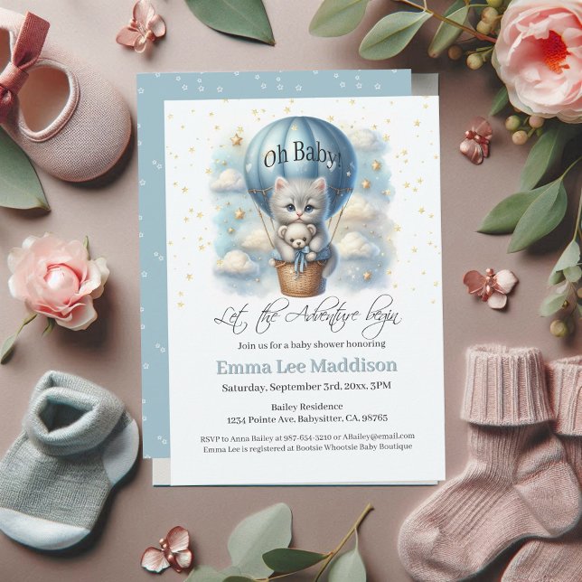 Oh Baby Adventure Kitten in Hot Air Balloon Invitation (Creator Uploaded)