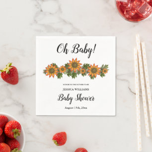 "Oh baby" Autumn Floral Baby Shower Napkin