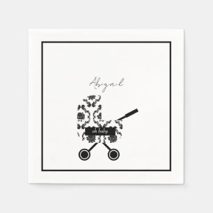 Oh Baby B/W Damask Pram Baby Shower  Napkins