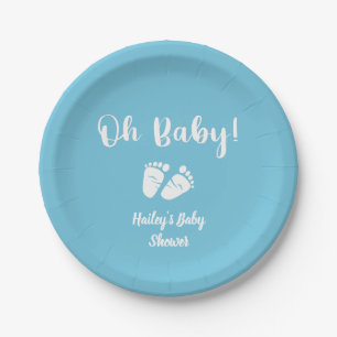 Oh Baby Baby Feet Blue Baby Boy Shower Paper Plate