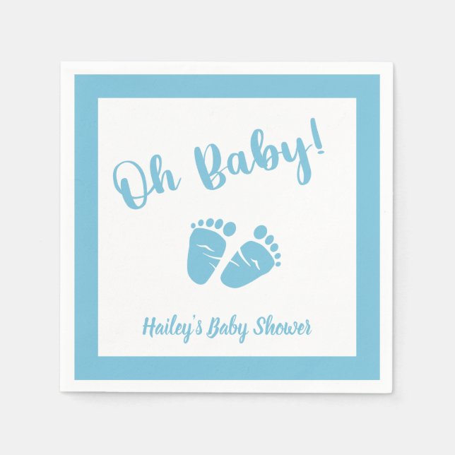 Oh Baby Baby Feet | Boy Blue Baby Shower Napkin (Front)