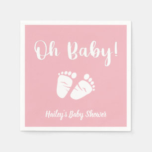 Oh Baby Baby Feet   Girl Pink White Baby Shower Napkin