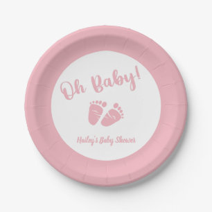 Oh Baby Baby Feet Pink Girl Baby Shower Paper Plate