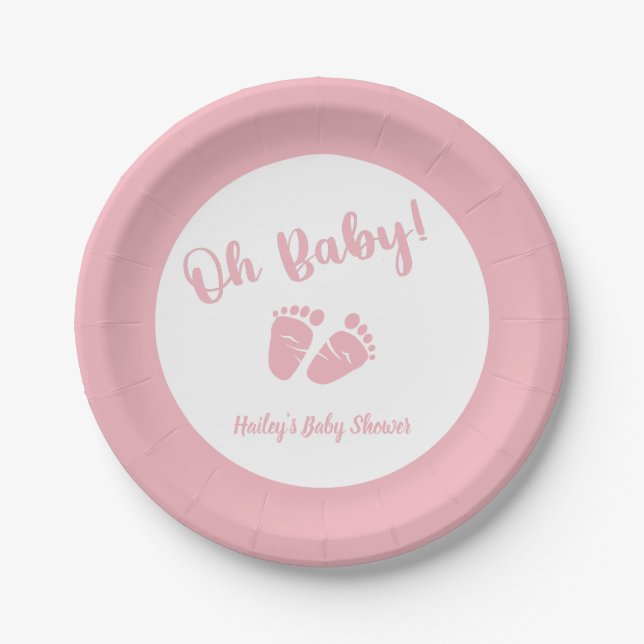 Oh Baby Baby Feet Pink Girl Baby Shower Paper Plate (Front)