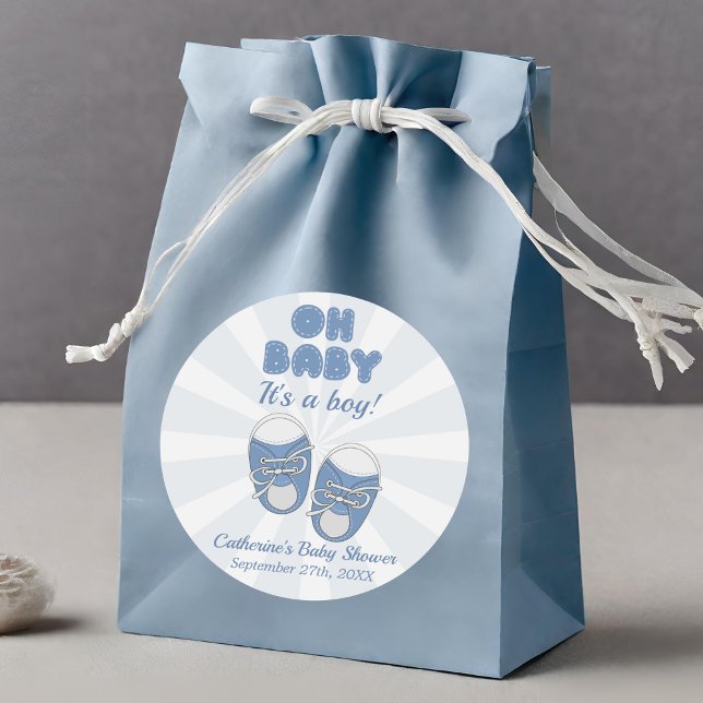 Oh Baby | Baby Shoes Dusty Blue Boy Baby Shower  Classic Round Sticker (Creator Uploaded)