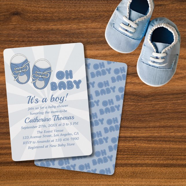 Oh Baby | Baby Shoes Dusty Blue Boy Baby Shower  Invitation (Creator Uploaded)