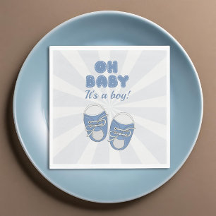 Oh Baby   Baby Shoes Dusty Blue Boy Baby Shower  Napkin