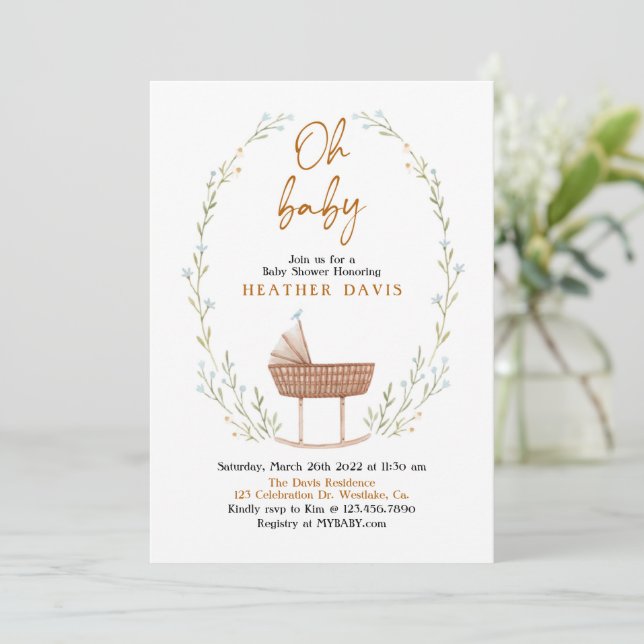 Oh Baby, Baby shower, Gender neutral  Invitation (Standing Front)