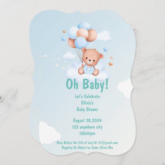 OH BABY BABY SHOWER INVITATION FOR BOYS (Front/Back)