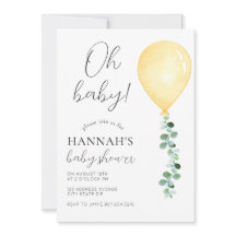 Oh Baby, Baby Shower Invitation, Yellow Balloon