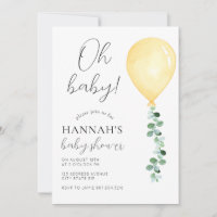 Oh Baby, Baby Shower Invitation, Yellow Balloon