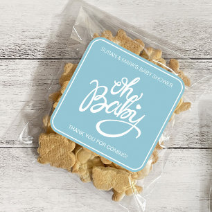 Oh Baby Baby Shower Square Sticker - Blue