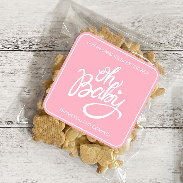 Oh Baby Baby Shower Square Sticker - Pink (Creator Uploaded)