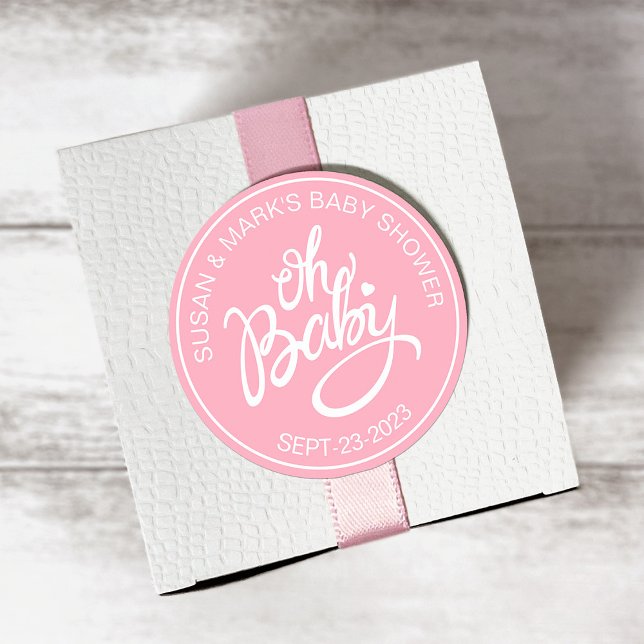 Oh Baby Baby Shower Sticker - Baby Girl (Background color is editable to match your theme.)
