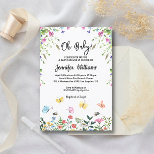 oh baby,baby shower watercolor wildflowers stylish invitation